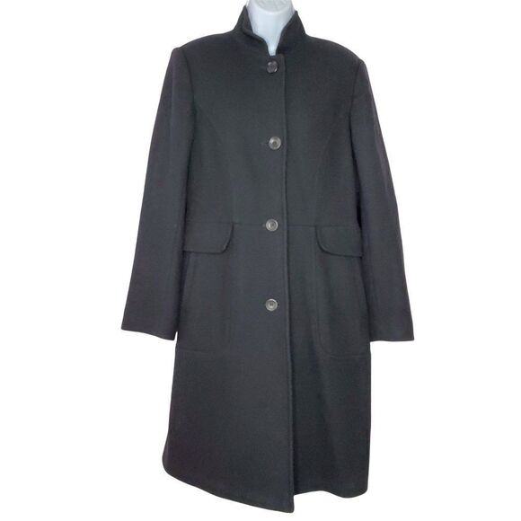 Vintage DKNY Wool Walker Coat Sz 12 Black Diagonal Stripped Texture Mock Neck - Picture 2 of 8